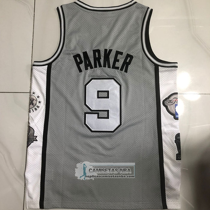 Camiseta San Antonio Spurs Tony Parker NO 9 Hall Of Fame Mitchell & Ness 2001 Gris